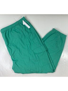 Abound Womens Elastic-Waist Green Cargo Pants With Side Pocket Size 4X